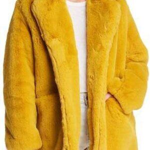 Apparis mustard yellow faux fur coat size large